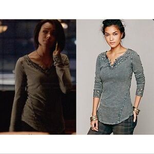 Free People As Seen On Vampire Diaries Luna Top Blue Size Small Eyelet Boho